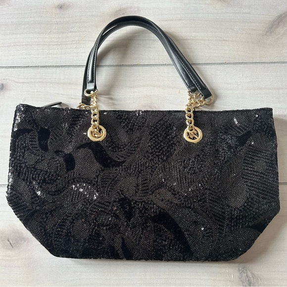 NWT Calvin Klein Black Sequins Medium Shoulder Handbag - Picture 5 of 8